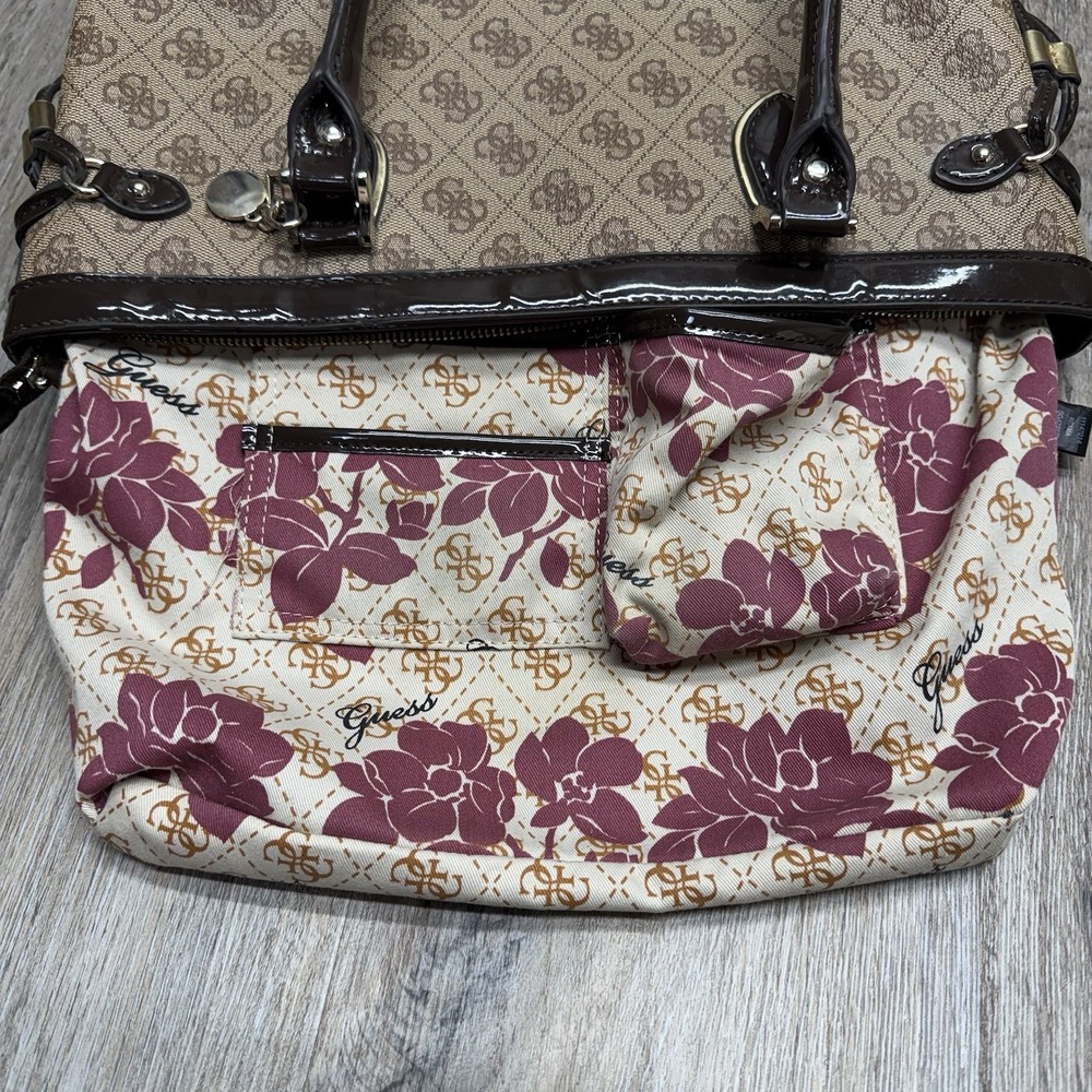 ☆ Guess Logo Print Satchel Handbag Purse + Wallet Brown Multicolor Please Read - Picture 4 of 16